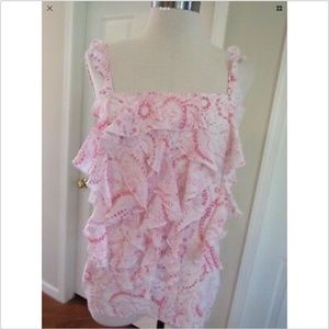 Banana Republic Sleeveless Ruffle Blouse Pink Silk